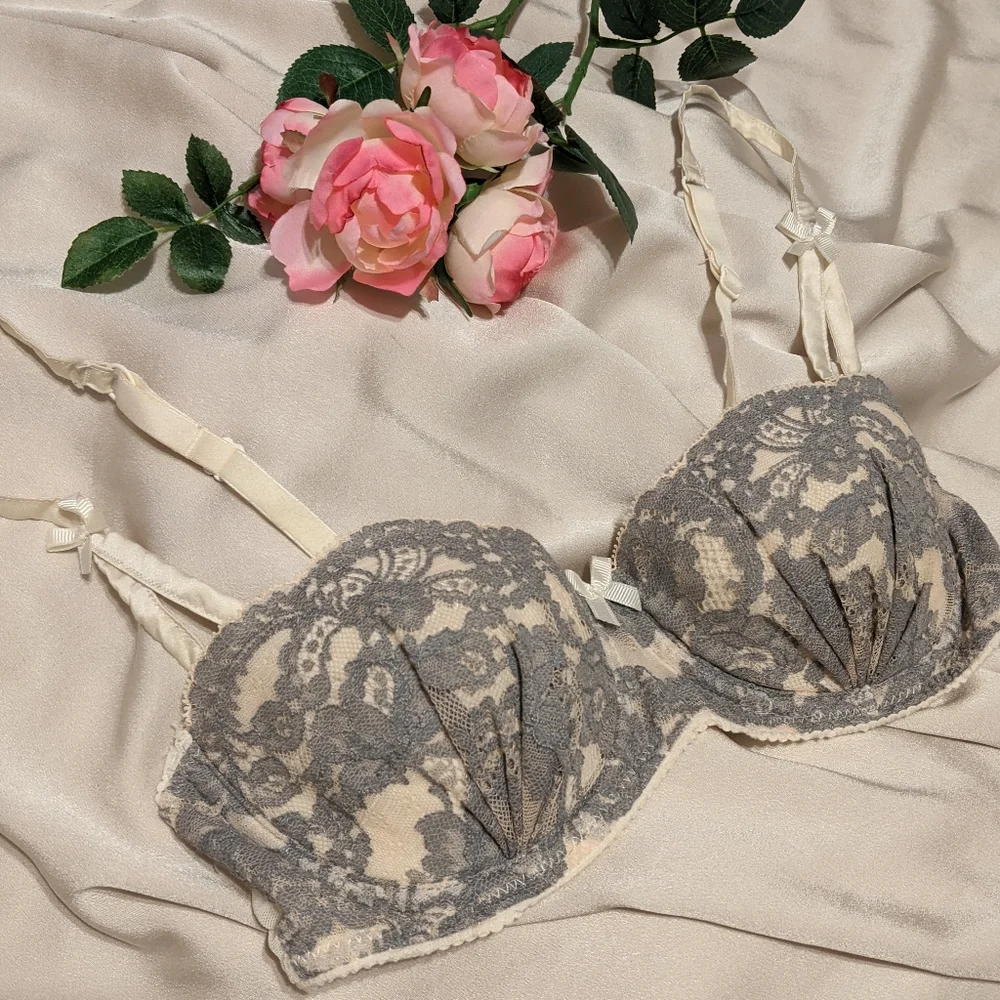 32C Mimi Holiday grey lace and silk bra - Picture 1 of 2